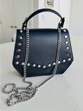Simons Black Mini Top-Handle Bag with Silver Studs